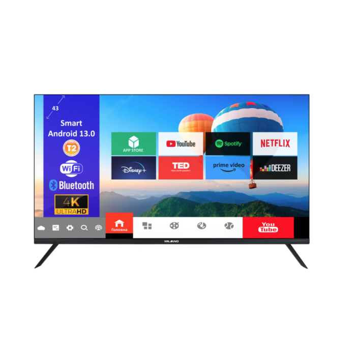 Телевізор MILANO 43UHDT2S13N23 4K UHD SMART TV купити у Київі, Харкові, Дніпрі, Одесі, Запоріжжі, Львові магазин TopTv