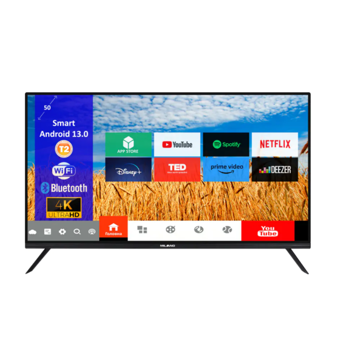Телевізор MILANO 50UHDT2S1323 4K UHD SMART TV купити у Київі, Харкові, Дніпрі, Одесі, Запоріжжі, Львові магазин TopTv