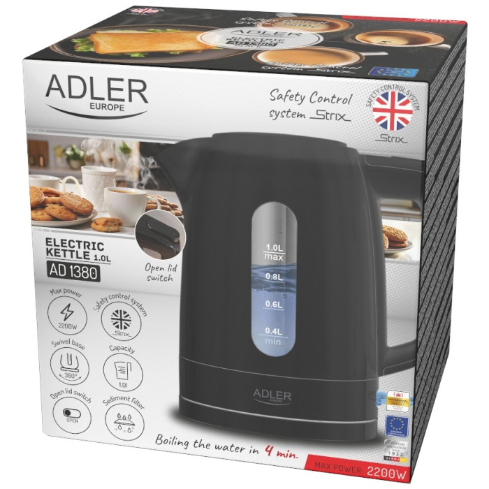 Електрочайник ADLER AD1380 black купити у Київі, Харкові, Дніпрі, Одесі, Запоріжжі, Львові магазин TopTv