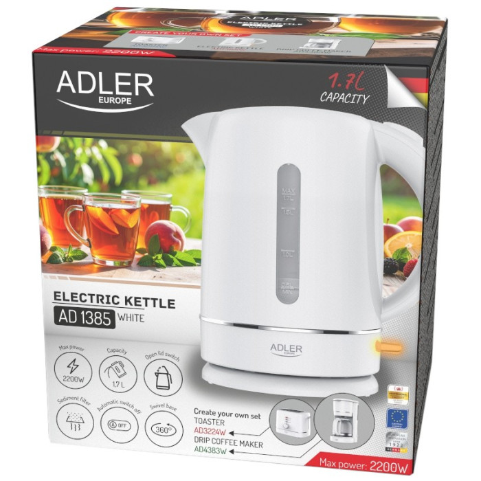 Електрочайник ADLER AD1385 white купити у Київі, Харкові, Дніпрі, Одесі, Запоріжжі, Львові магазин TopTv