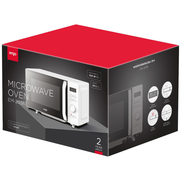 Мікрохвильова піч ERGO EM-2036 купити у Київі, Харкові, Дніпрі, Одесі, Запоріжжі, Львові магазин TopTv