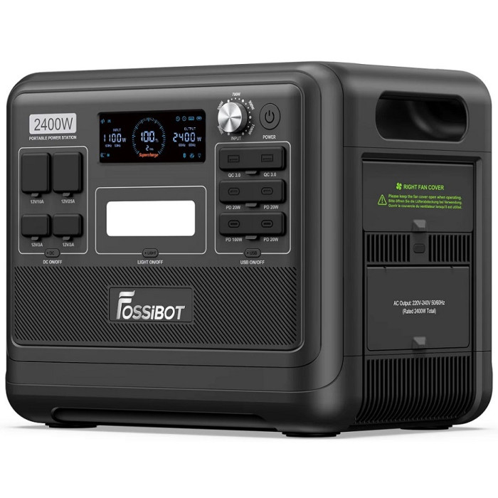 Портативна електростанція FOSSIBOT F2400 Black купити у Київі, Харкові, Дніпрі, Одесі, Запоріжжі, Львові магазин TopTv