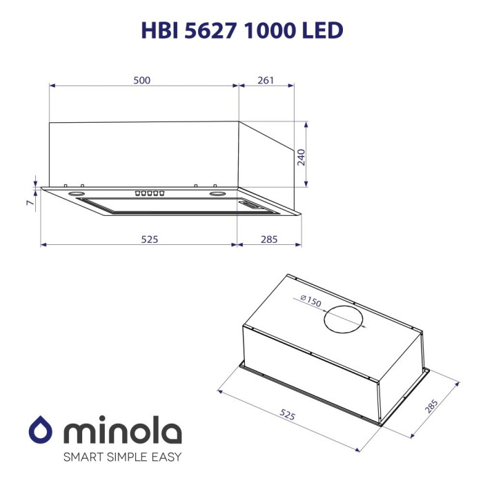 Витяжка MINOLA HBI 5627 I 1000 LED купити у Київі, Харкові, Дніпрі, Одесі, Запоріжжі, Львові магазин TopTv