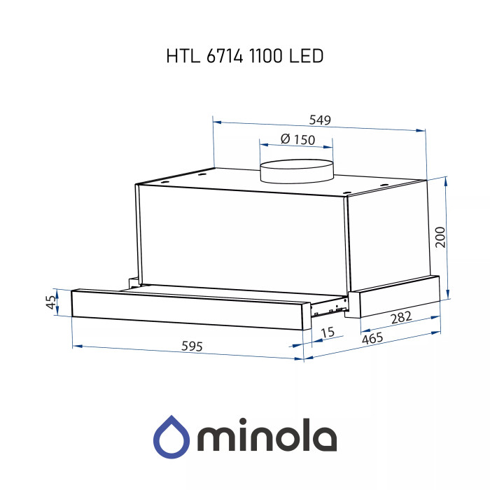Витяжка MINOLA HTL 6714 BL 1100 LED купити у Київі, Харкові, Дніпрі, Одесі, Запоріжжі, Львові магазин TopTv
