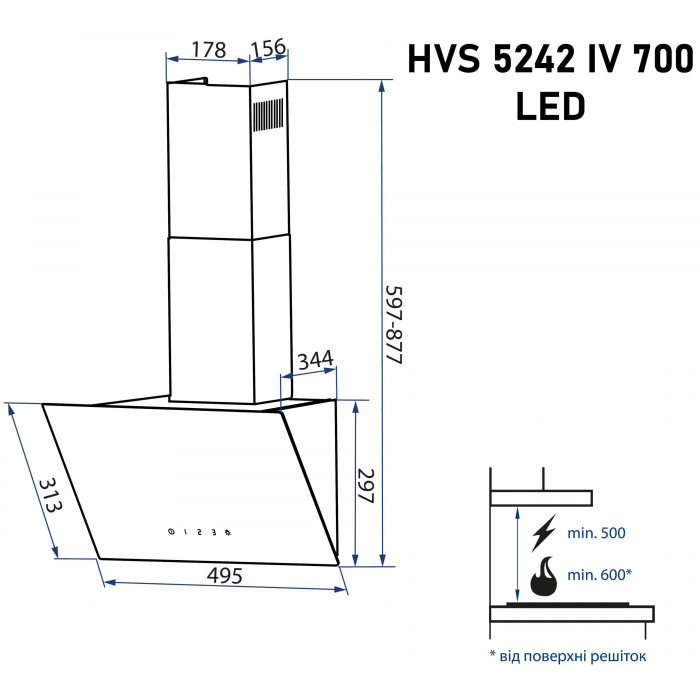 Витяжка MINOLA HVS 5242 IV 700 LED купити у Київі, Харкові, Дніпрі, Одесі, Запоріжжі, Львові магазин TopTv