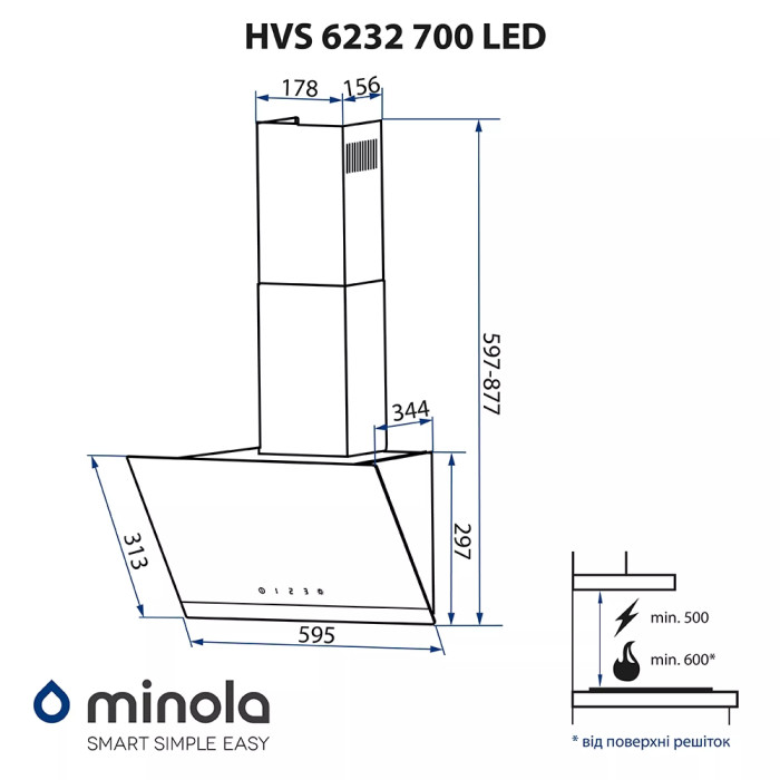 Витяжка MINOLA HVS 6232 BL/INOX 700 LED купити у Київі, Харкові, Дніпрі, Одесі, Запоріжжі, Львові магазин TopTv