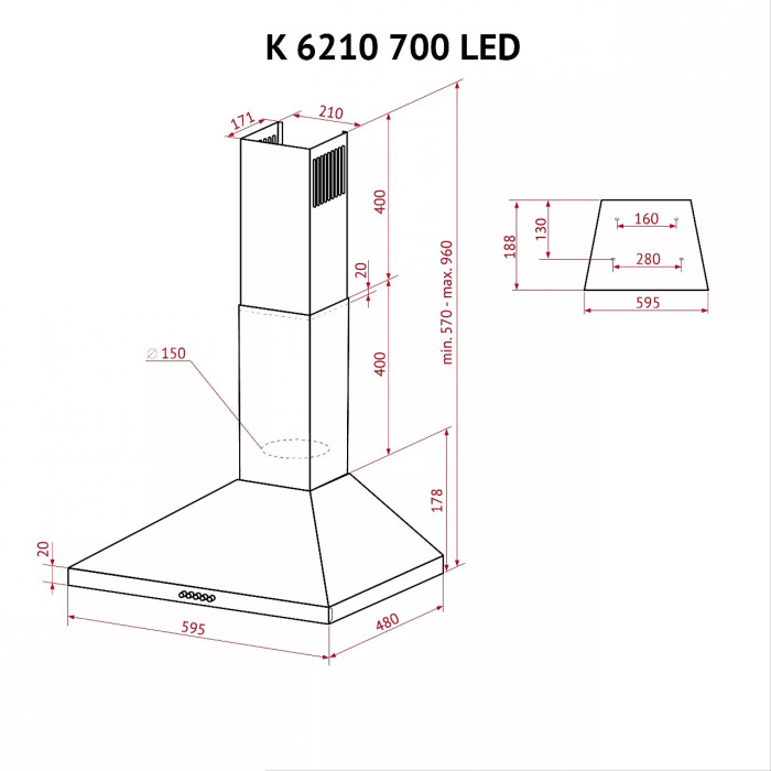 Витяжка PERFELLI K 6210 I 700 LED купити у Київі, Харкові, Дніпрі, Одесі, Запоріжжі, Львові магазин TopTv